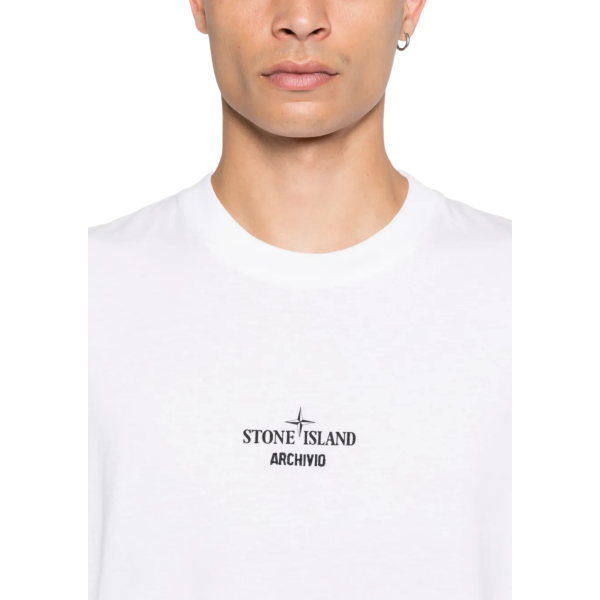 T-shirt col rond STONE ISLAND manche courte coton blanc imprimé Archivio