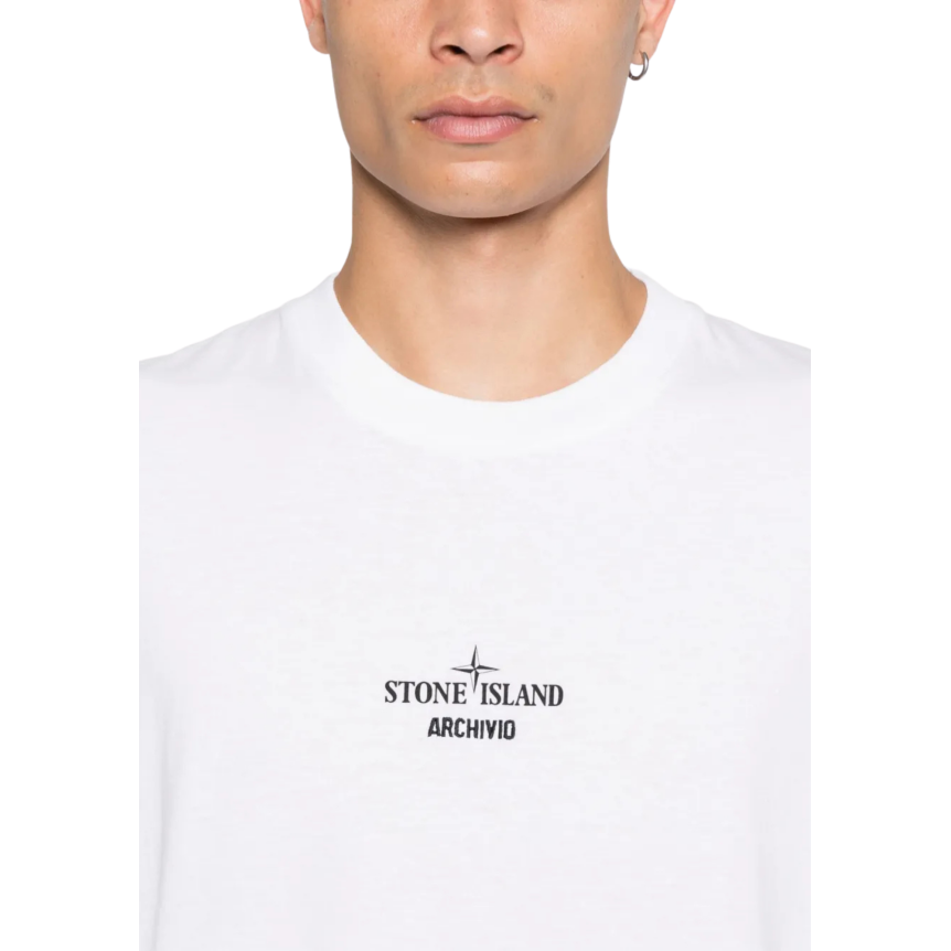 T-shirt col rond STONE ISLAND manche courte coton blanc imprimé Archivio