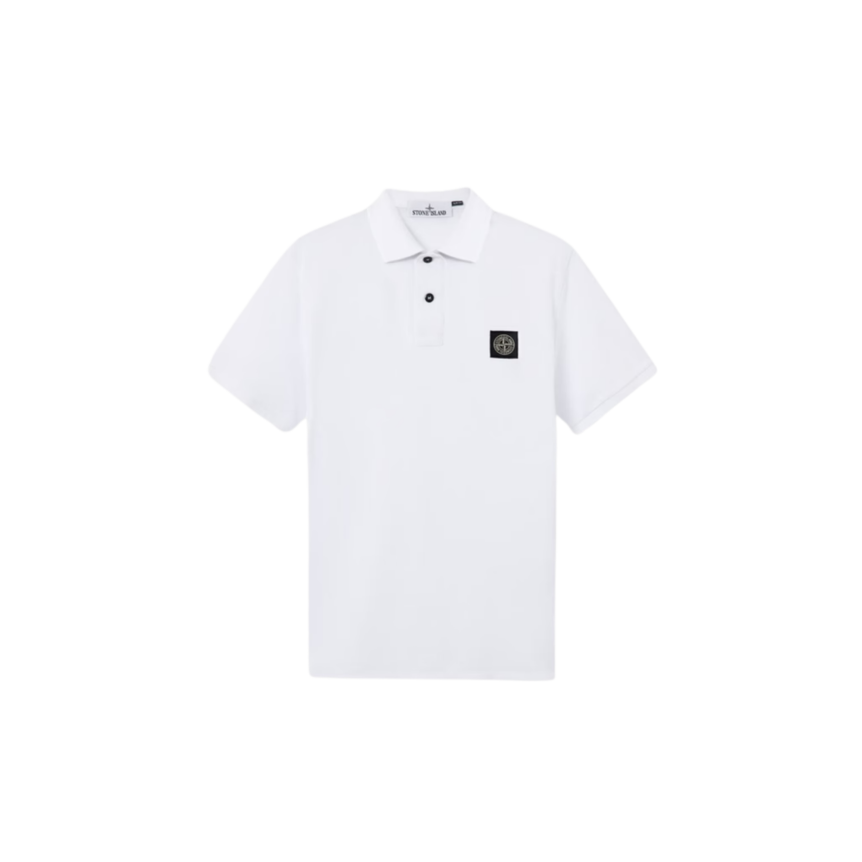 Polo STONE ISLAND piqué de coton blanc patch Compass