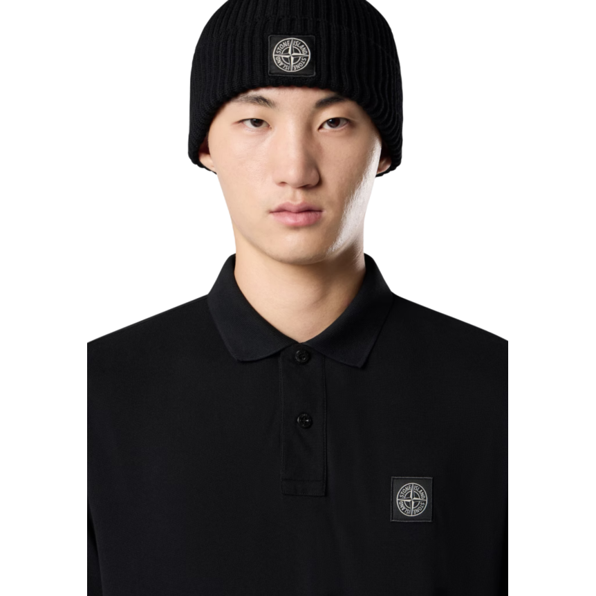 Polo STONE ISLAND piqué de coton noir patch Compass