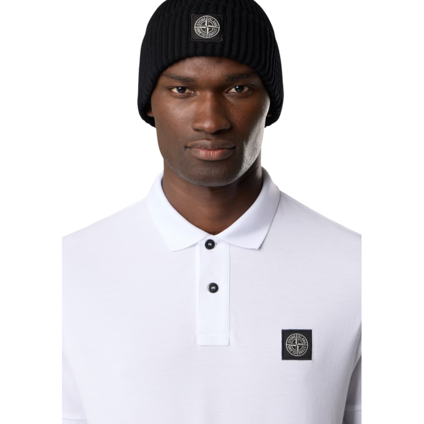 Polo STONE ISLAND piqué de coton blanc patch Compass