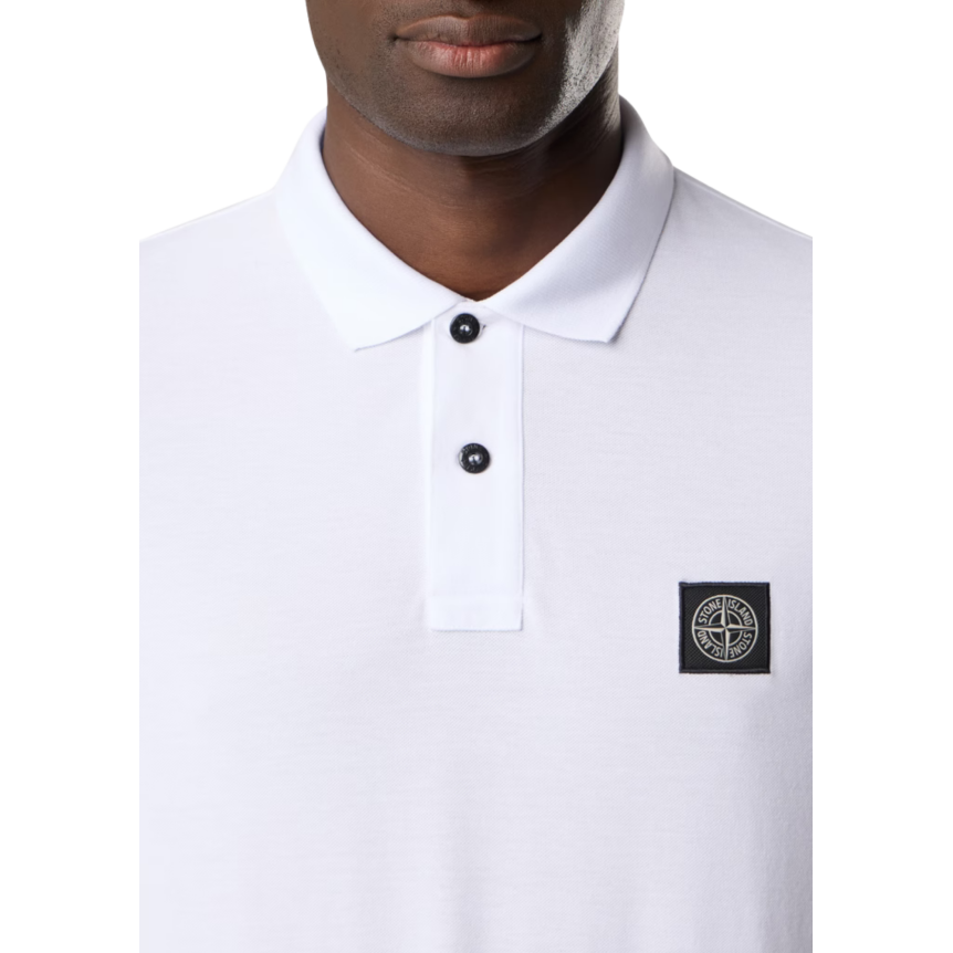 Polo STONE ISLAND piqué de coton blanc patch Compass