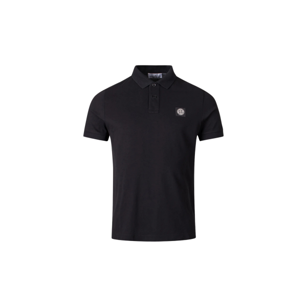 Polo slim STONE ISLAND manche courte coton piqué noir écusson Compass