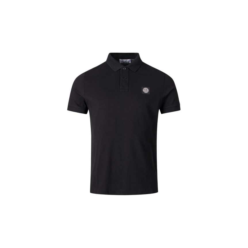 Polo slim STONE ISLAND manche courte coton piqué noir écusson Compass