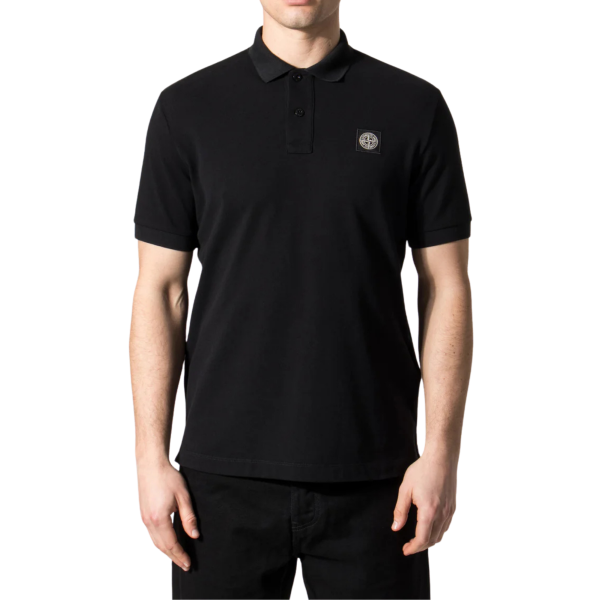 Polo slim STONE ISLAND manche courte coton piqué noir écusson Compass