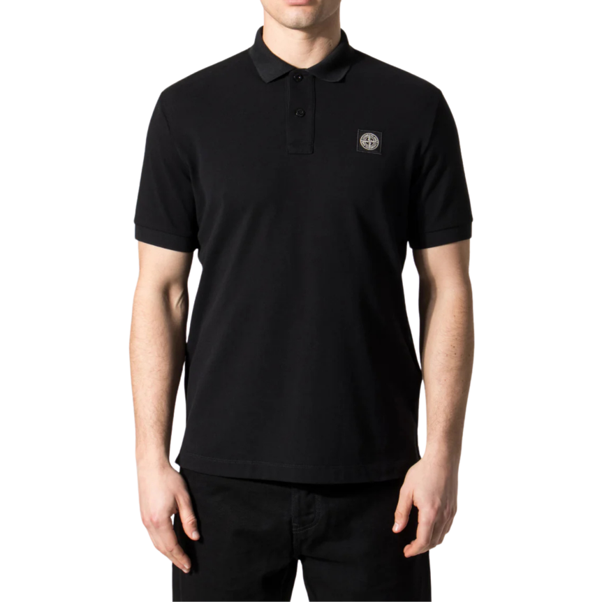 Polo slim STONE ISLAND manche courte coton piqué noir écusson Compass