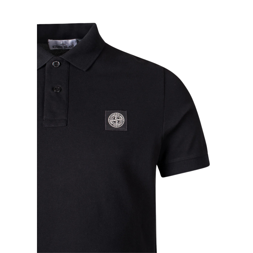 Polo slim STONE ISLAND manche courte coton piqué noir écusson Compass