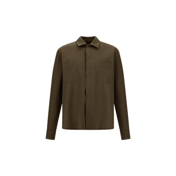 Chemise manche longue HERNO seersucker technique stretch marron chocolat poche poitrine