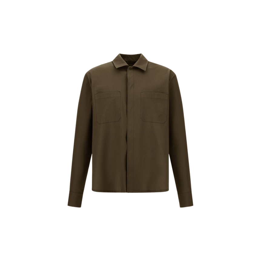 Chemise manche longue HERNO seersucker technique stretch marron chocolat poche poitrine