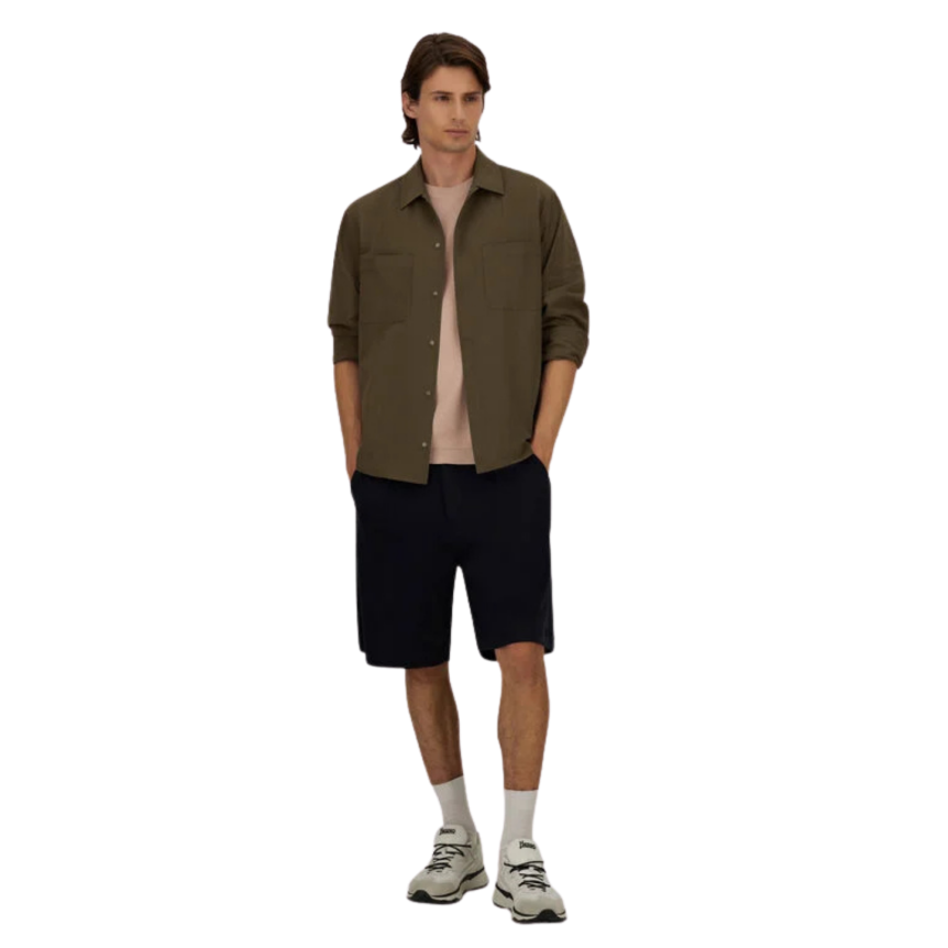 Chemise manche longue HERNO seersucker technique stretch marron chocolat poche poitrine