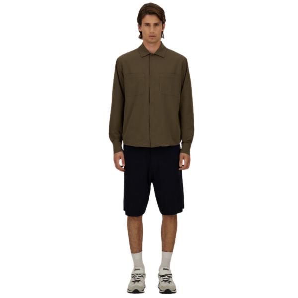 Chemise manche longue HERNO seersucker technique stretch marron chocolat poche poitrine