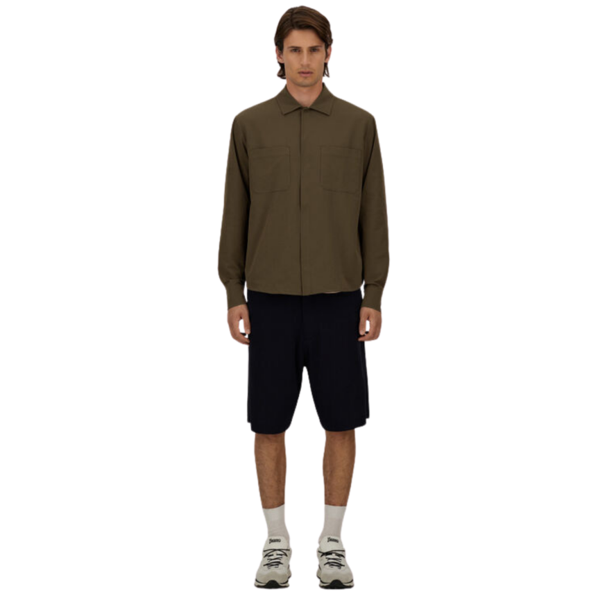 Chemise manche longue HERNO seersucker technique stretch marron chocolat poche poitrine