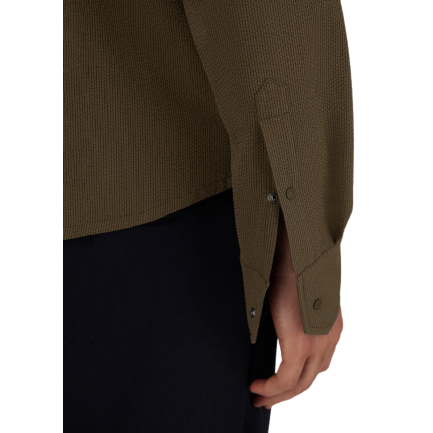 Chemise manche longue HERNO seersucker technique stretch marron chocolat poche poitrine