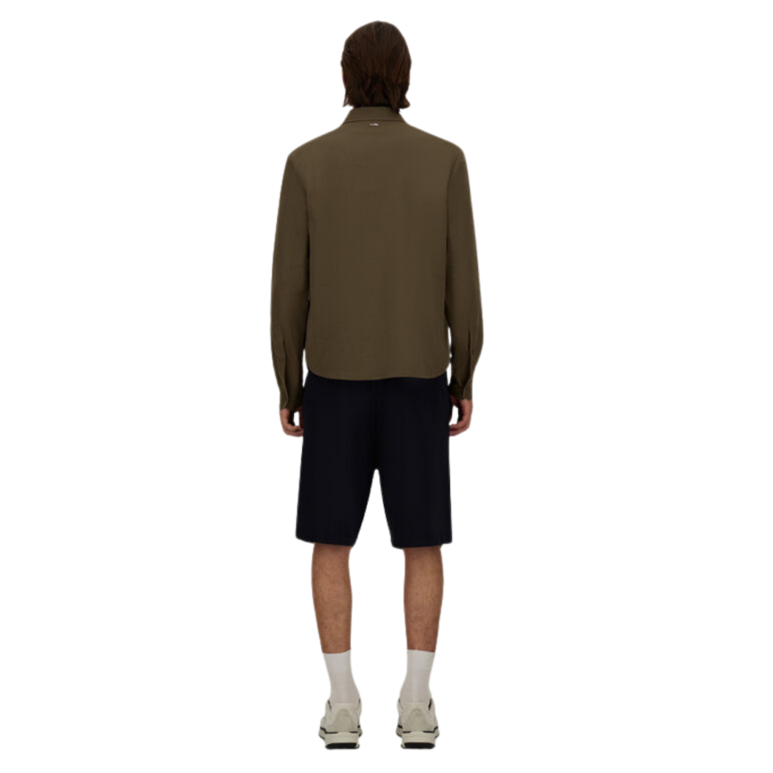 Chemise manche longue HERNO seersucker technique stretch marron chocolat poche poitrine