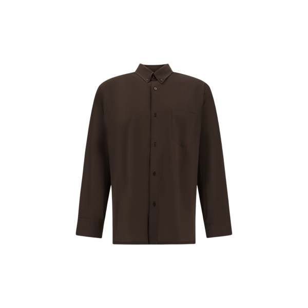 Chemise manche longue HERNO boxy coton jersey crêpe léger marron chocolat