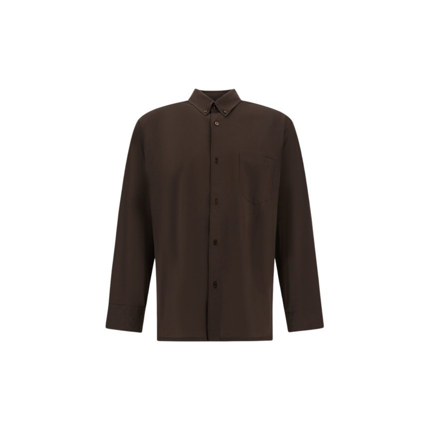 Chemise manche longue HERNO boxy coton jersey crêpe léger marron chocolat