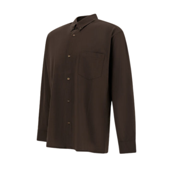 Chemise manche longue HERNO boxy coton jersey crêpe léger marron chocolat