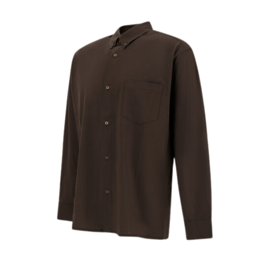 Chemise manche longue HERNO boxy coton jersey crêpe léger marron chocolat