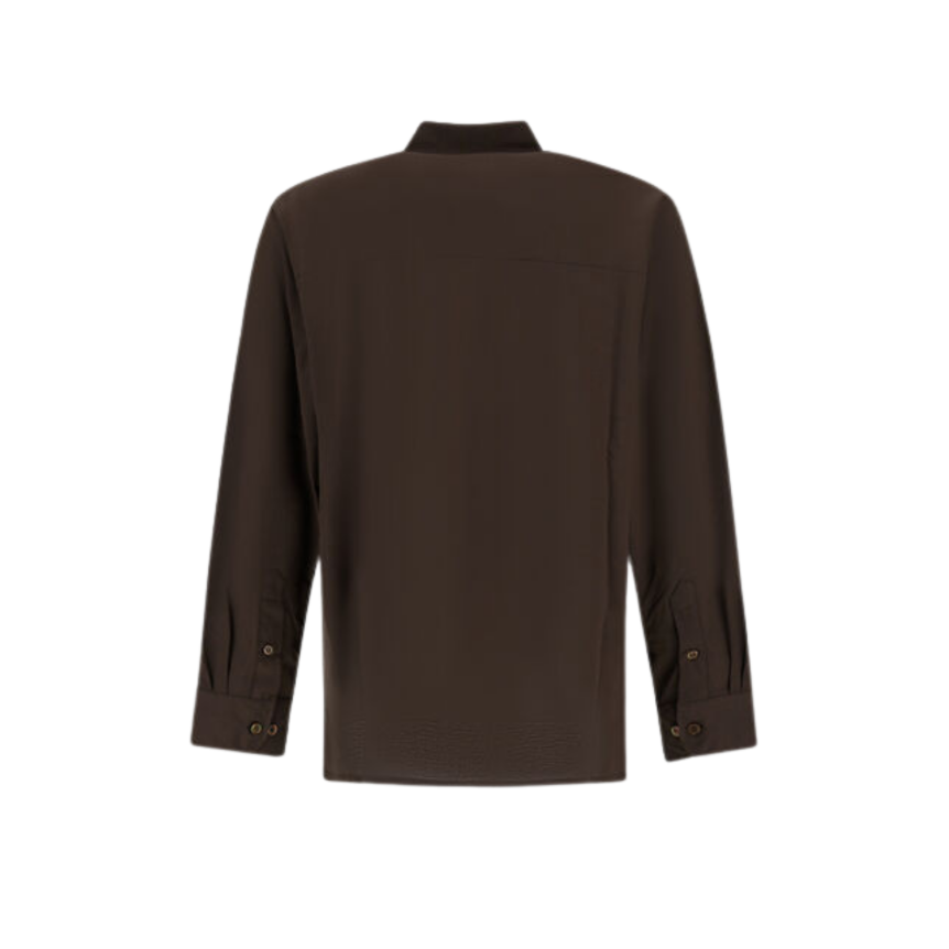 Chemise manche longue HERNO boxy coton jersey crêpe léger marron chocolat