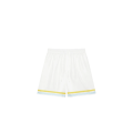 Short en soie blanc Landscape bande bleu jaune