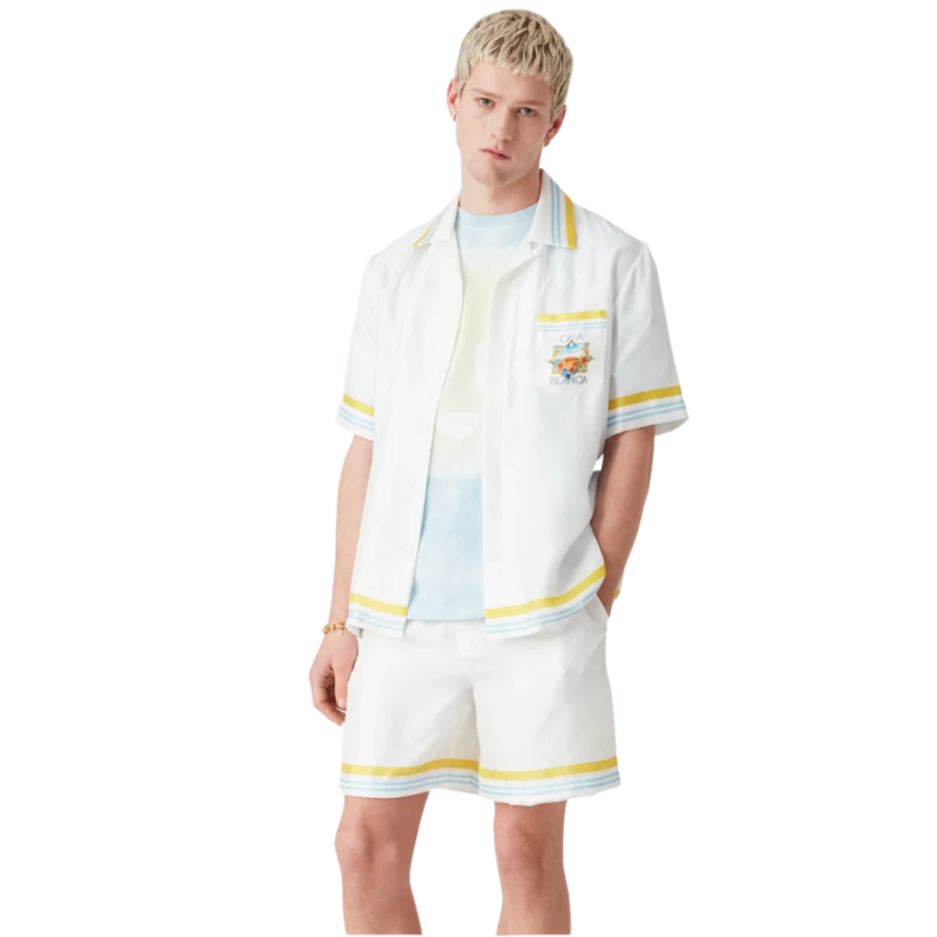 Short CASABLANCA en soie dégradé bleu jaune Tennis Tile