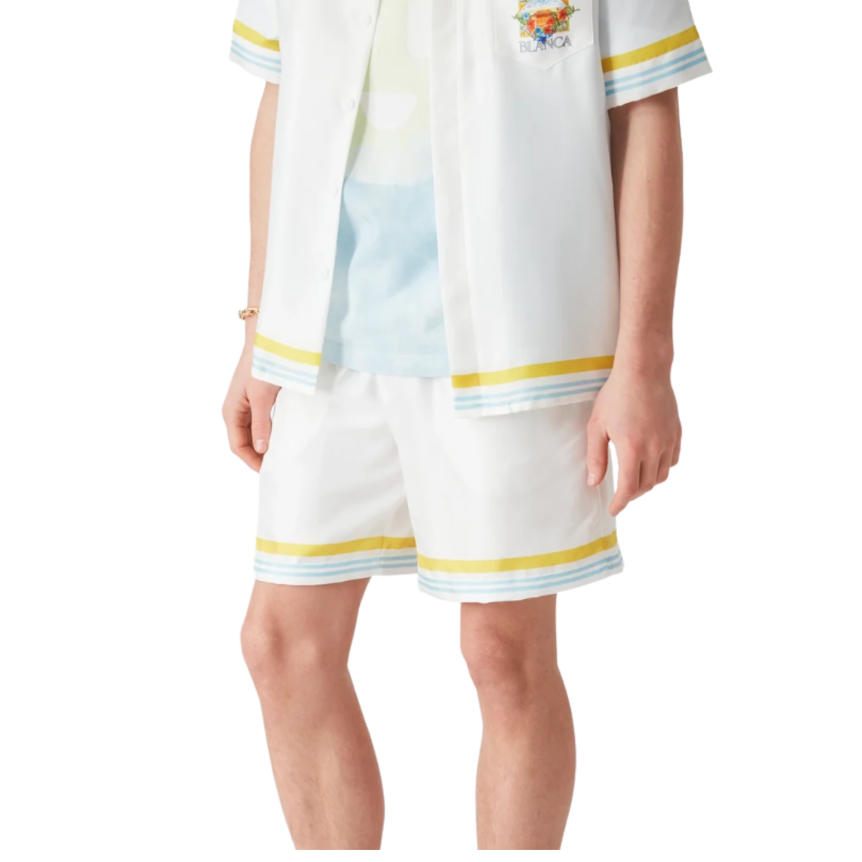 Short CASABLANCA en soie dégradé bleu jaune Tennis Tile