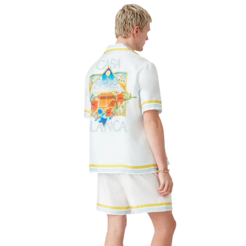 Short CASABLANCA en soie dégradé bleu jaune Tennis Tile