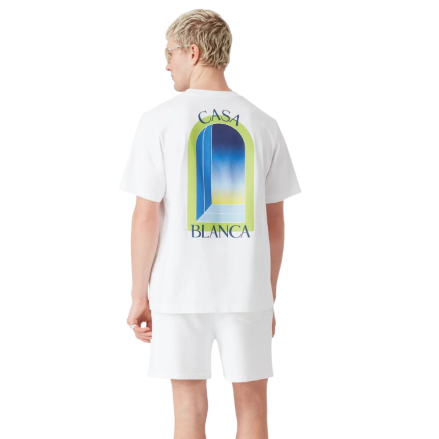 T‑shirt CASABLANCA manche courte coton blanc vert citron Arches