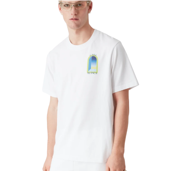 T‑shirt CASABLANCA manche courte coton blanc vert citron Arches