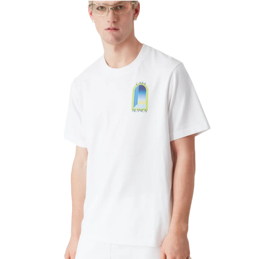 T‑shirt CASABLANCA manche courte coton blanc vert citron Arches