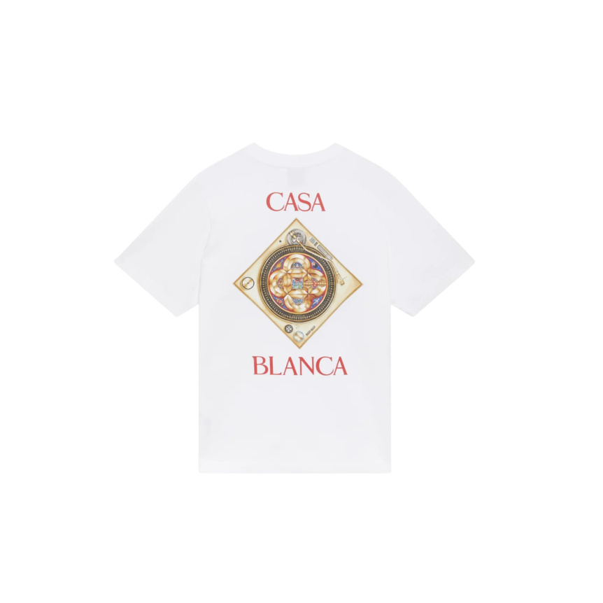 T‑shirt CASABLANCA col rond manche courte coton blanc Platine disque vintage