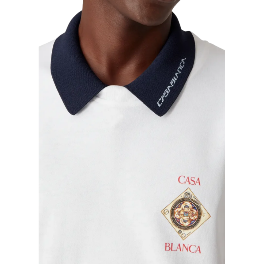T‑shirt CASABLANCA col rond manche courte coton blanc Platine disque vintage