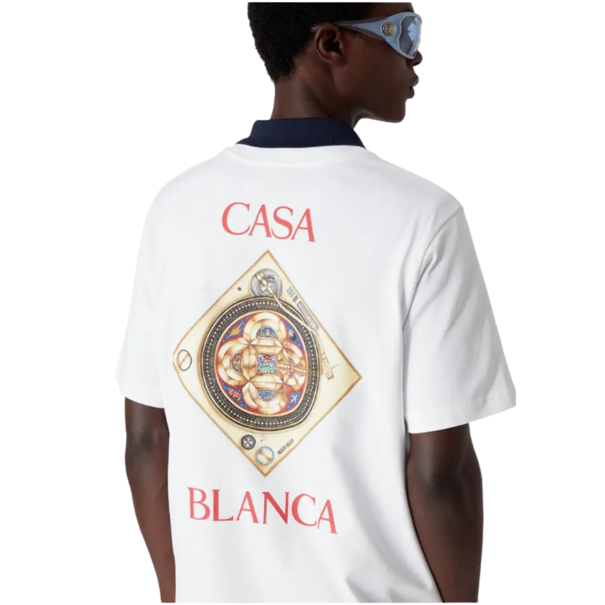 T‑shirt CASABLANCA col rond manche courte coton blanc Platine disque vintage