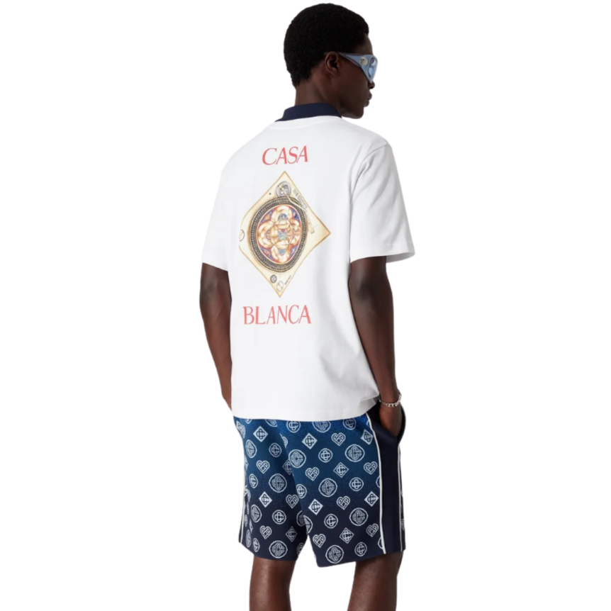 T‑shirt CASABLANCA col rond manche courte coton blanc Platine disque vintage