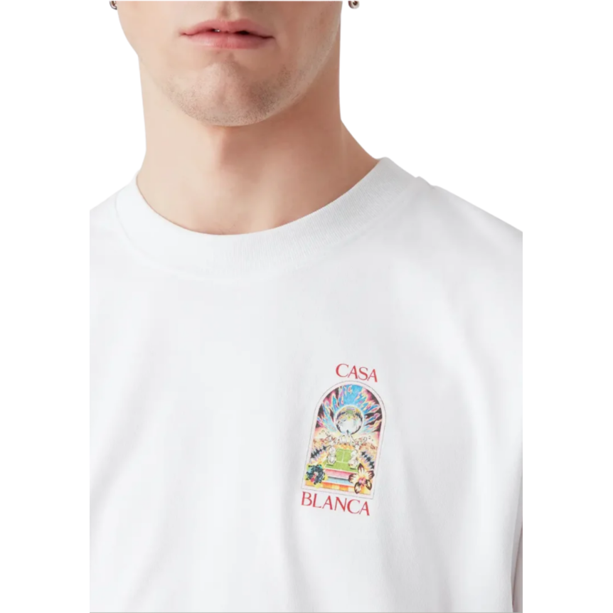 T‑shirt CASABLANCA col rond manche courte coton blanc Tennis Landscape