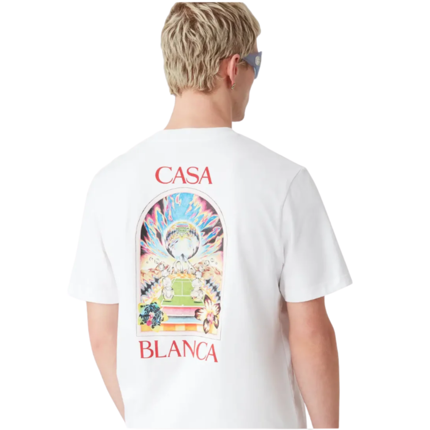 T‑shirt CASABLANCA col rond manche courte coton blanc Tennis Landscape