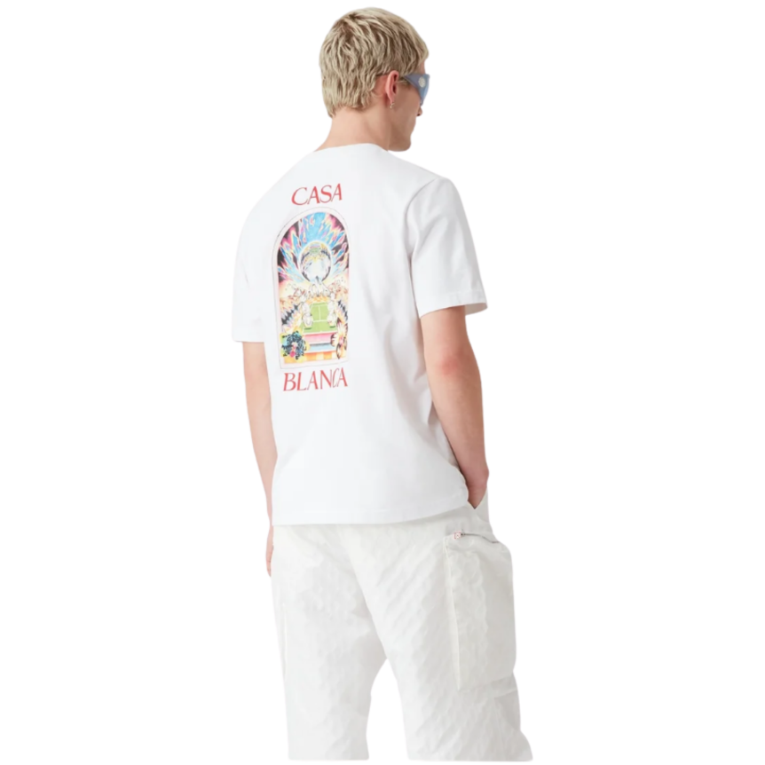 T‑shirt CASABLANCA col rond manche courte coton blanc Tennis Landscape