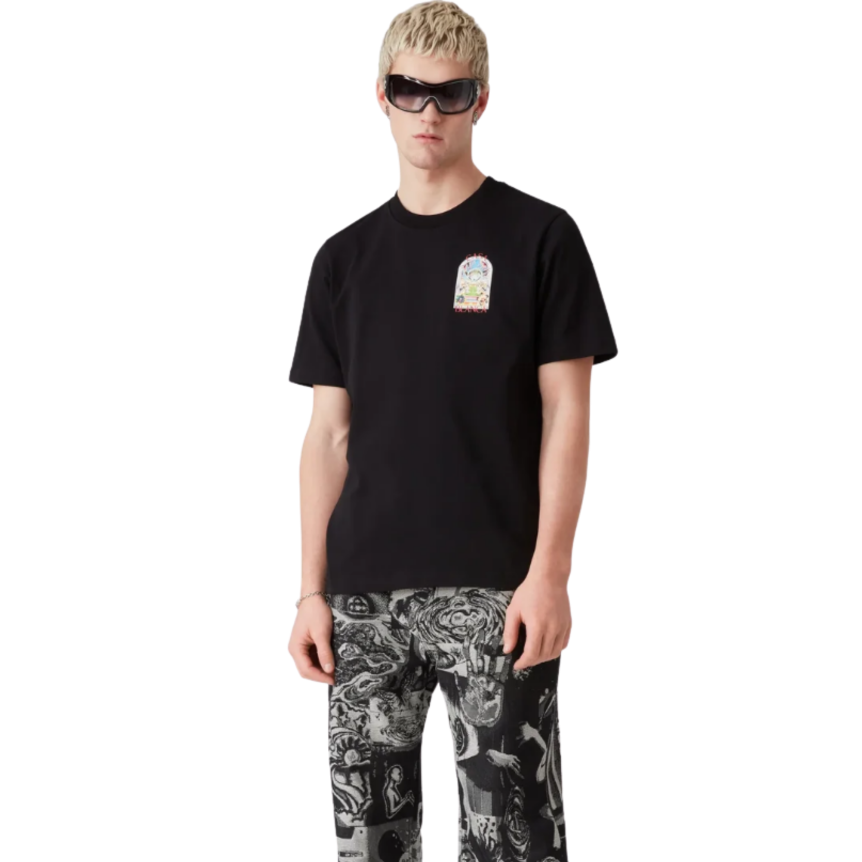 T‑shirt CASABLANCA col rond manche courte coton noir Tennis Landscape