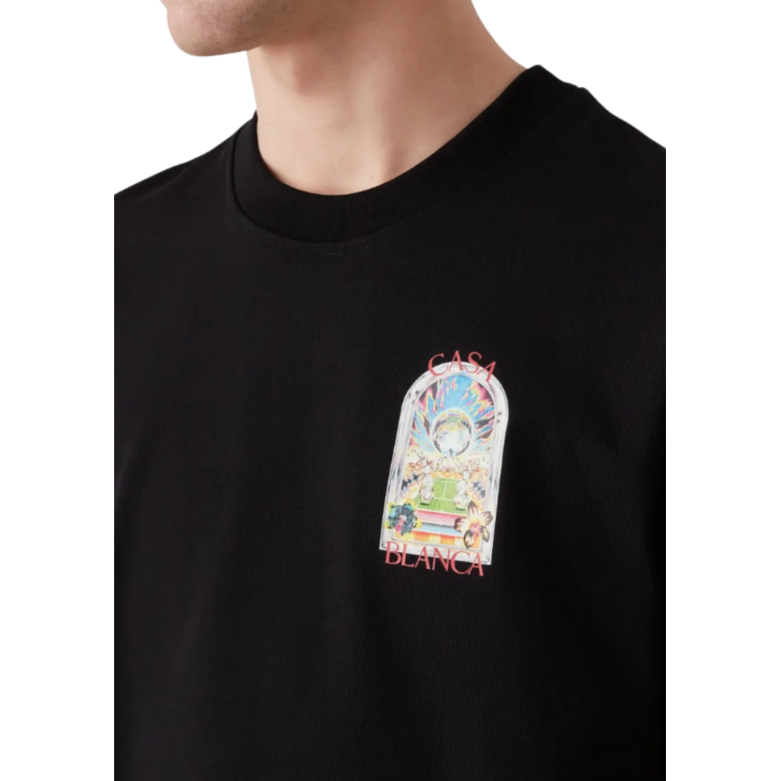 T‑shirt CASABLANCA col rond manche courte coton noir Tennis Landscape