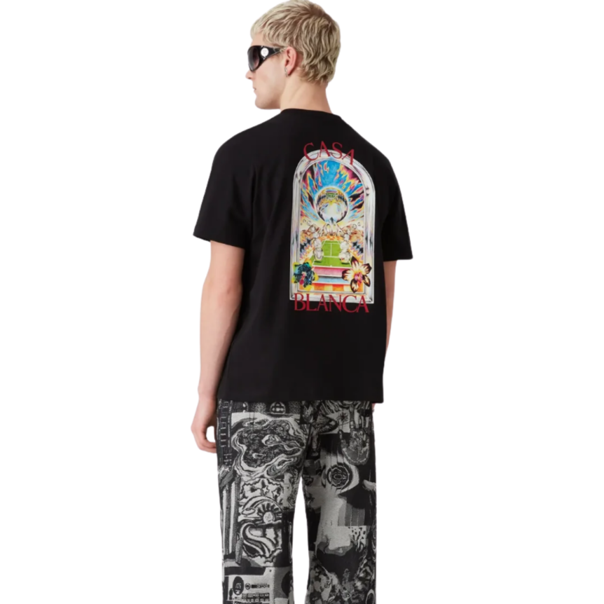 T‑shirt CASABLANCA col rond manche courte coton noir Tennis Landscape