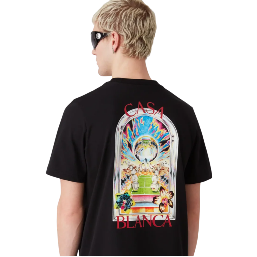 T‑shirt CASABLANCA col rond manche courte coton noir Tennis Landscape