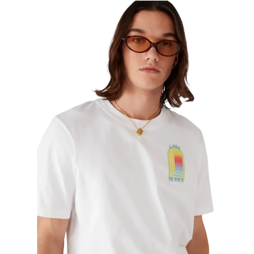 T‑shirt CASABLANCA col rond manche courte coton blanc Arche multicolore
