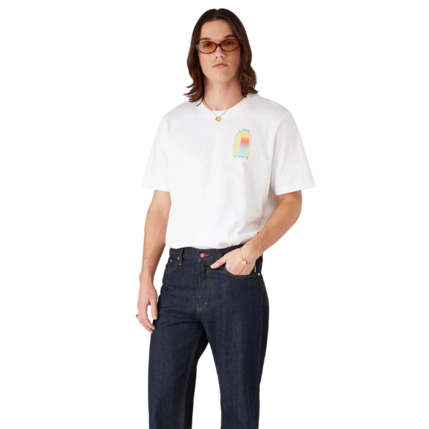 T‑shirt CASABLANCA col rond manche courte coton blanc Arche multicolore