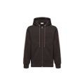Sweat à capuche cardigan zippé en coton noir bande marron logo rayé
