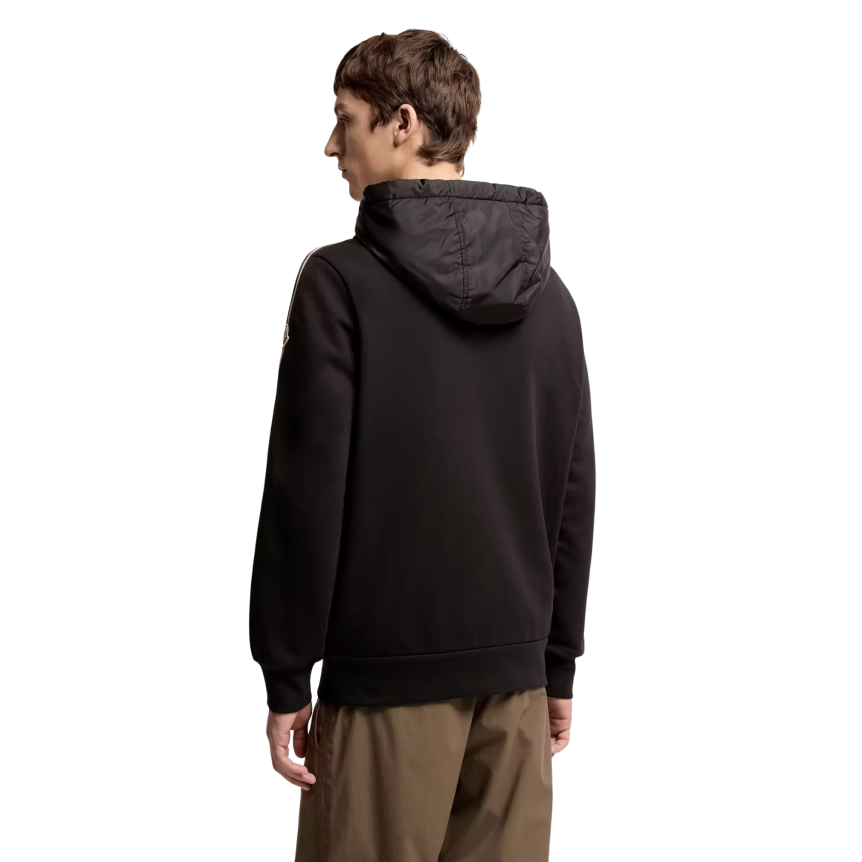 Sweat à capuche cardigan zippé MONCLER en coton noir bande marron logo rayé