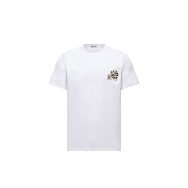T-shirt col rond MONCLER manche courte coton blanc empiècement double logo