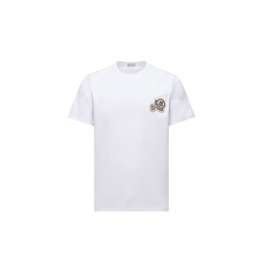 T-shirt col rond MONCLER manche courte coton blanc empiècement double logo
