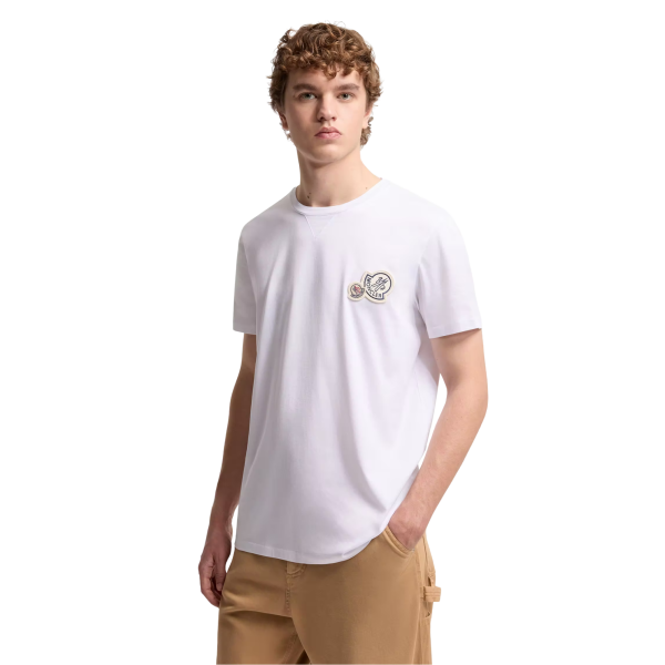 T-shirt col rond MONCLER manche courte coton blanc empiècement double logo