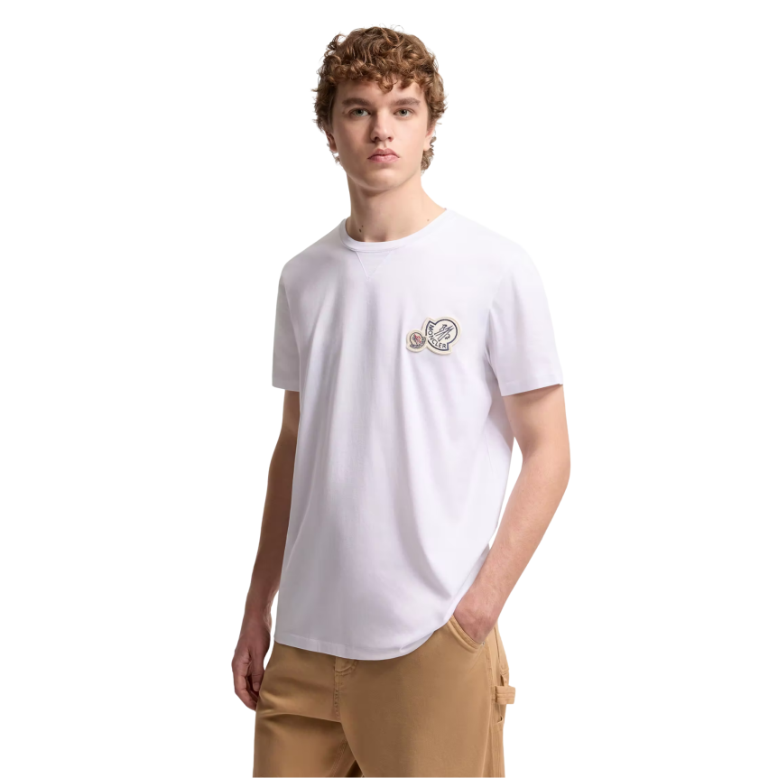T-shirt col rond MONCLER manche courte coton blanc empiècement double logo