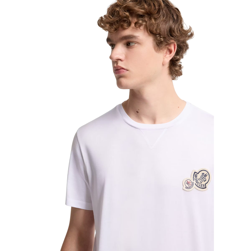 T-shirt col rond MONCLER manche courte coton blanc empiècement double logo
